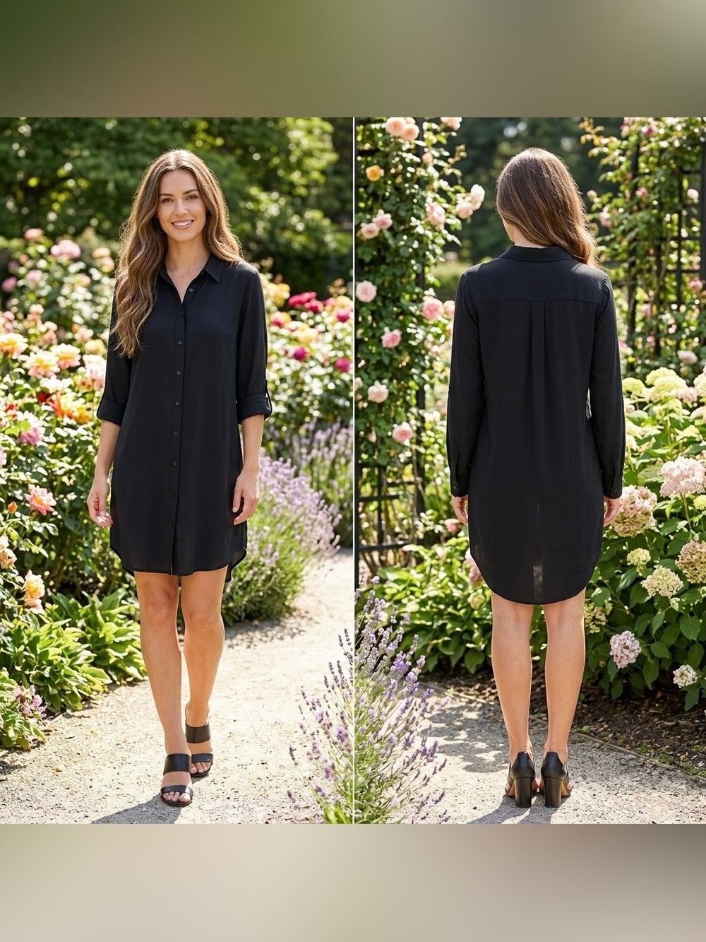 Monteau Women’s Collared Black Longline Button-up Half Sleeve Dress Size Small